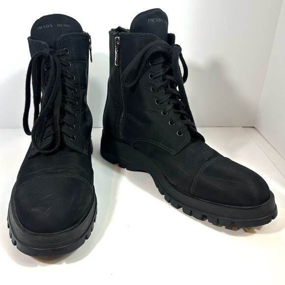 Prada Nylon Black Womens Combat Boots EU Size 41 US size 11 - Picture 1 of 13